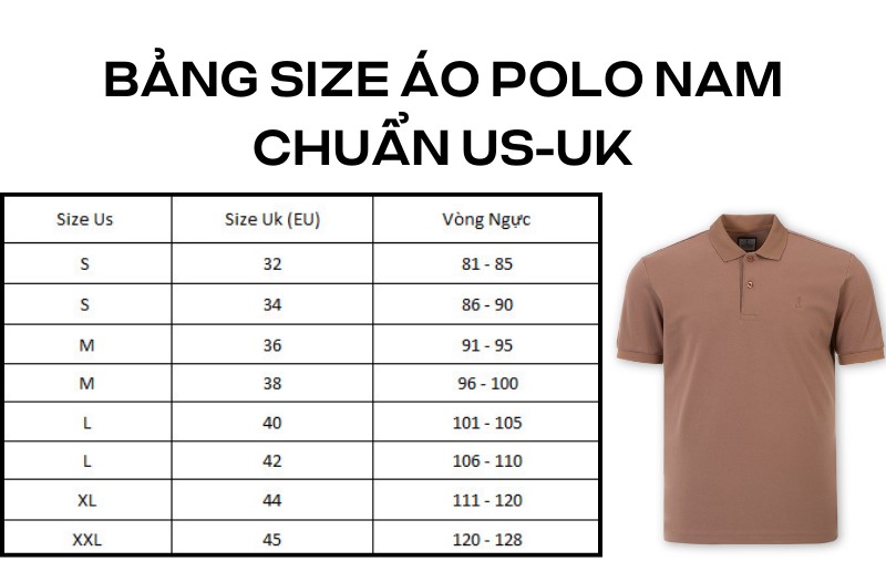 bảng size áo polo nam